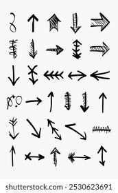 Set of 30 Hand-Drawn Arrow Vectors Perfect for Note-Taking, Bullet Journaling, and Creative Projects.eps