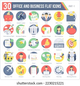 A set of 30 icons for office, business and day to day business activities including planning, meeting, strategy and so on