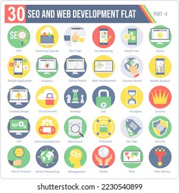 Eine Reihe von 30 Symbolen für SEO und Website, einschließlich Webseite, WebLink, Responsive Web