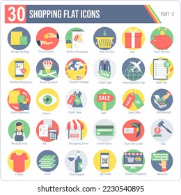 A set of 30 icons for Shopping and Cart including Shopping Bag,Give Money,Add To Cart