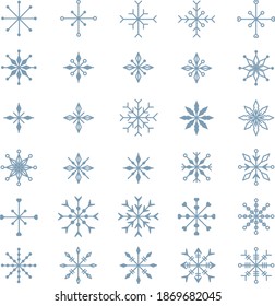 Set von 30 Schneeflocken im nordischen Stil für Weihnachten und Neujahr.