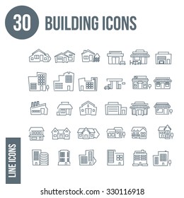 A set of 30 line building icons, eps 10, no transparencies