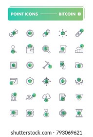 Set of 30 line icons. Blockchain and cryptocurrency collection. Vector illustration with elements for crypto technology for fiat money, bitcoin, altcoin, ico