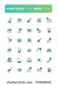 Set of 30 line icons. Music collection. Vector illustration with different musical tools. 
