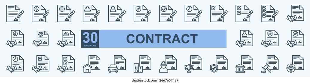Conjunto de 30 iconos de línea que representan la colaboración, el trabajo en equipo y los conceptos de asociación. Perfecto para negocios, estrategia corporativa, gestión de proyectos, presentaciones de startups. Ilustración vectorial simple