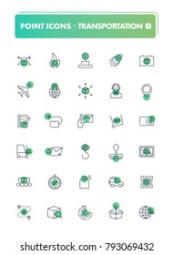 Set of 30 line icons. Transportation collection. Vector illustration for shipping, delivery and logistics 