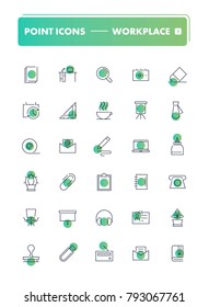 Set of 30 line icons. Workplace and stationery collection. Vector illustration for office or freelance work