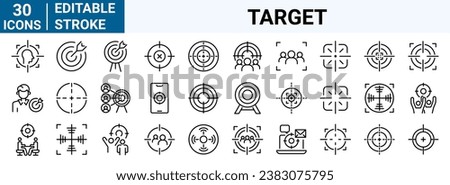 set of 30 line web Target icons. Precision. Bullseye, Focus, Crosshair, Reticle, Viewfinder. Precision Reticle Set. Editable stroke.