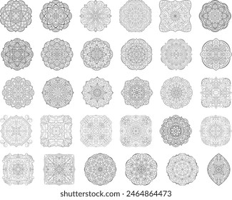 Set of 30 mandalas.Coloring book. Vector illustration.