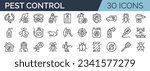 Set of 30 outline icons related to pest control, bugs, insects. Linear icon collection. Editable stroke. Vector illustration