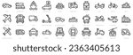 Set of 30 outline icons related to transportation. Linear icon collection. Editable stroke. Vector illustration