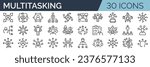 Set of 30 outline icons related to multitasking. Linear icon collection. Editable stroke. Vector illustration