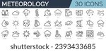 Set of 30 outline icons related to weather. Linear icon collection. Editable stroke. Vector illustration