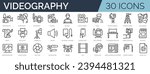 Set of 30 outline icons related to photography. Linear icon collection. Editable stroke. Vector illustration