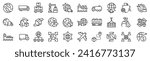 Set of 30 outline icons related to international trading. Linear icon collection. Editable stroke. Vector illustration