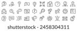 Set of 30 outline icons related to question. Linear icon collection. Editable stroke. Vector illustration