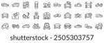 Set of 30 outline icons related to civil car. Linear icon collection. Editable stroke. Vector illustration