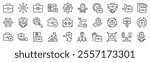 Set of 30 outline icons related to briefcase. Linear icon collection. Editable stroke. Vector illustration	