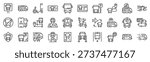 Set of 30 outline icons related to bus. Linear icon collection. Editable stroke. Vector illustration