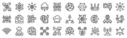 Set Of 30 Outline Icons Related To Network, Internet. Linear Icon Collection. Editable Stroke. Vector Illustration