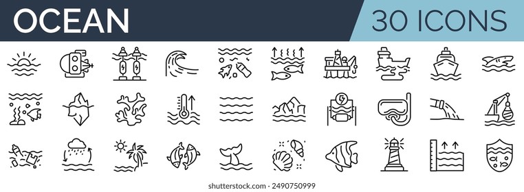 Set of 30 outline icons related to podcast. Linear icon collection. Editable stroke. Vector illustration