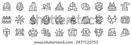 Set of 30 outline icons related to corporate. Linear icon collection. Editable stroke. Vector illustration