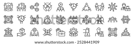 Set of 30 outline icons related to stakeholder. Linear icon collection. Editable stroke. Vector illustration