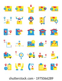 set of 30 packaging and delivery service flat icon vector illustration