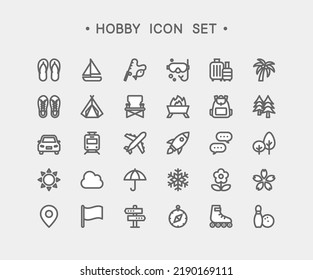 Set of 30 simple line drawing hobby icons