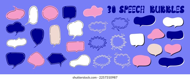 Set of 30 speech bubbles. Hand-drawn chatting clouds. Chatting. Vector illustration.