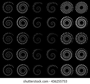 Set 30 of spiral, helix shapes, concentric, rotating elements, swooshes, curlicues