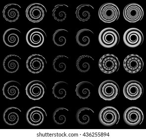 Set 30 of spiral, helix shapes, concentric, rotating elements, swooshes, curlicues