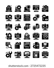 conjunto de 30 ícone do sistema, estilo de design de ícone sólido, ilustração vetorial