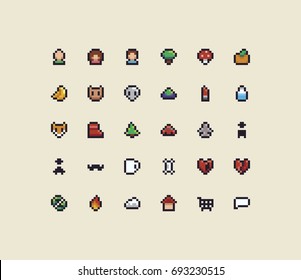 Set of 30 tiny pixel art icons