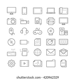 Set of 30 vector outline computer icons