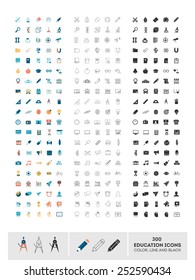 set of 300 education icons made in color, line and black, vector illustration