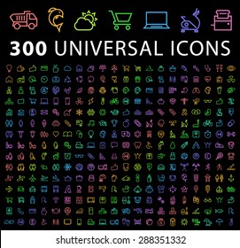 Set Of 300 Minimal Universal Isolated Modern Elegant Gradient Icons ( Business , Ecology , Family , Education , Shopping , Medical , Fitness , Airport Home Appliances , Baby , Beach ).