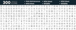 Set Of 300 Thin Line Icons Set. In This Bundle Include Web-maintenance, Wildlife, Wild-west