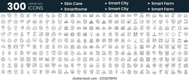 Set of 300 thin line icons set. In this bundle include skin care, smart city, smart farm, smart home