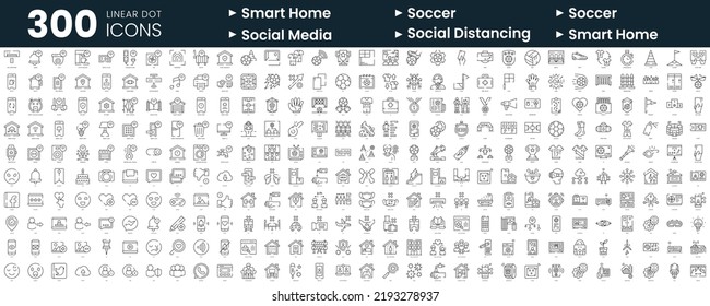 Set of 300 thin line icons set. In this bundle include smart home, soccer, social media, social distancing