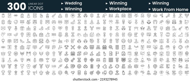 Set of 300 thin line icons set. In this bundle include wedding, winning, work productivity, work from home