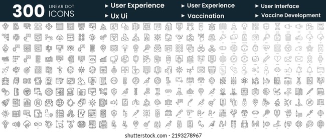 Set of 300 thin line icons set. In this bundle include user experience, user-interface, ux ui, vaccination, vaccine-development