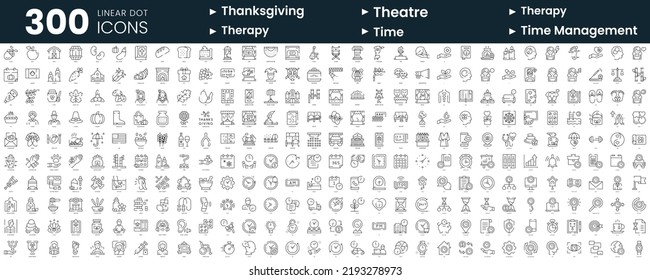 Set of 300 thin line icons set. In this bundle include thanksgiving, theatre, therapy, time, time management