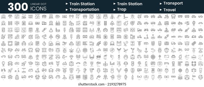 Set of 300 thin line icons set. In this bundle include train station, transportation, trap, travel