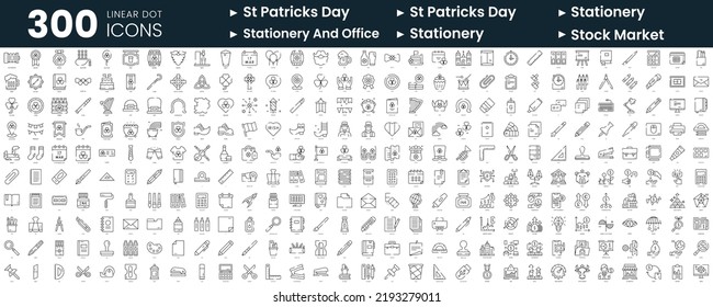 Set of 300 thin line icons set. In this bundle include stationery and office, stationery, stock market, st patricks day