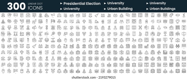 Set of 300 thin line icons set. In this bundle include united states presidential election, university, urban building