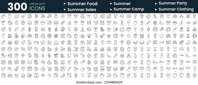 Set of 300 thin line icons set. In this bundle include summer food and drinks, party, sales, camp, clothing