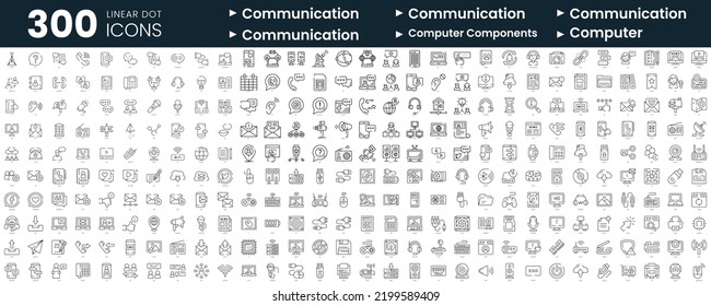 Set of 300 thin line icons set. In this bundle include communication, communication and media, computer components, computer