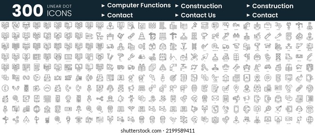 Conjunto de 300 iconos de línea delgada. En este paquete se incluyen funciones informáticas, construcción, contacto, contacto con nosotros