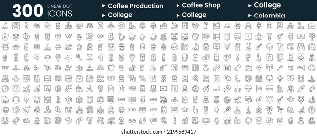 Set of 300 thin line icons set. In this bundle include coffee production, coffee shop, college, colombia